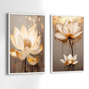 Imagem de Conjunto Quadros Decorativos com Moldura Rosas Branca e Dourada Pintur