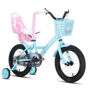 Imagem de KEANO Zinnia Bicicleta infantil de 40 cm para meninas de 4 a 6 anos, bicicletas infantis de 40 cm com rodas de treinamento, serpentinas, cesta e assento de boneca, bicicletas infantis verdes
