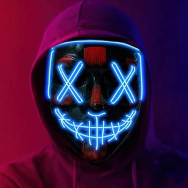 Imagem de Halloween LED Light-Up Mask | Scary Glowing Design for Cosplay, Costume Parties, Masquerade & Carnival (Ideal Gift) (Blue)