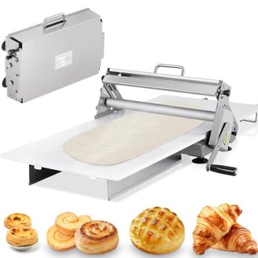 Imagem de Máquina de rolo manual de massa dobrável de 39,4 cm de aço inoxidável para padarias e pastelaria com placa de 2 folhas e espessura ajustável 2,5-25 mm (39,4 cm)