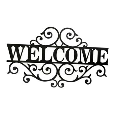 Imagem de Generic Placa de boas-vindas suspensa em silhueta vintage, placa decorativa de parede para porta, arte de parede para entrada de jardim, entrada externa,