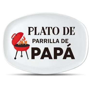 Imagem de R HORSE Prato de churrasco espanhol Papa - Prato de melamina, prato de melamina, oval branco, presente de aniversário de Natal, para homens, ao ar livre, interior, jantar