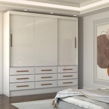 Imagem de Guarda-Roupa Casal Nauru 3 Portas 9 Gavetas Branco - Panorama Móveis, 