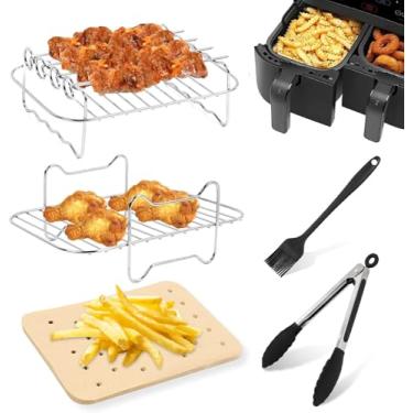 Imagem de Acessórios de fritadeira a ar de cesta dupla para Ninja Foodi DZ201, DZ401 e outras fritadeiras a ar de cesta dupla 8QT-10QT, conjunto de rack de fritadeira a ar de zona dupla com 100 peças de forros