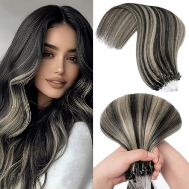 Imagem de Extensões de cabelo preto micro contas cabelo humano balayage microlink extensões de cabelo 40.6 cm Micro Loop Hair Extension Cold Fusion 1g/s 50 g