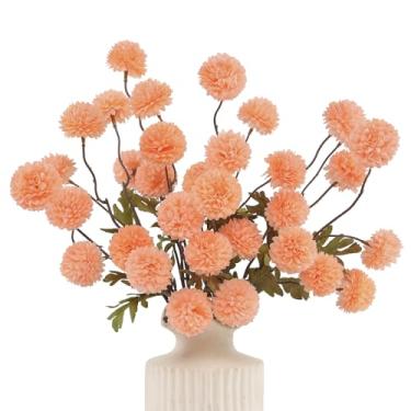 Imagem de DuHouse 6 peças de flores artificiais de seda sintética, mini bola de crisântemo de seda pequena com hastes para buquês de casamento faça-você-mesmo, centro de mesa, decoração de cozinha (pelúcia de