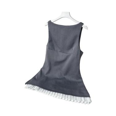 Imagem de Vestido Mini Sem Mangas Com Decote Redondo Para Mulheres Cinza Com Pat