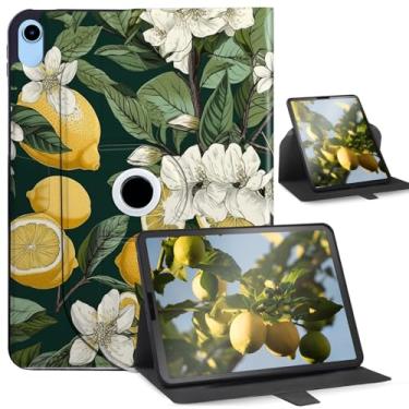 Imagem de Capa giratória 360 para iPad 10ª geração 10,9 polegadas 2022 - despertar/hibernar automaticamente com fecho magnético, compatível com Apple iPad de 10,9 polegadas, flores de limão