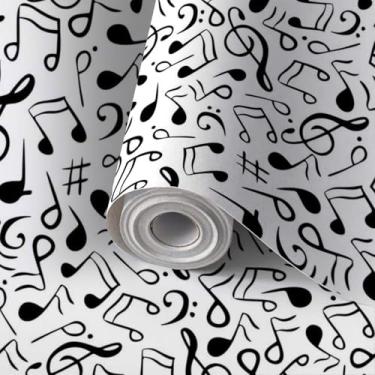 Imagem de Papel de parede autoadesivo mural de parede sem costura notas musicais monocromáticas musicais clave pintada com tintas pretas papel de contato papel de parede amigável para locatário para cozinha