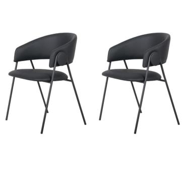Imagem de Kit 2 Cadeiras Com Braços Toulouse Júlia Mara Fratini Poliureto (pu) Preto Base Aço Carbono Preto