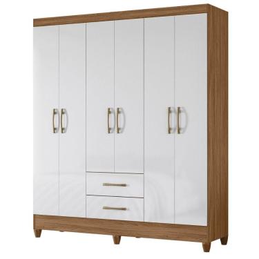 Imagem de Guarda Roupa Casal Panama 6p 153 Cm Naturale Branco Moval
