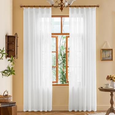 Imagem de Cortinas plissadas brancas transparentes de 92 polegadas para quarto, cortinas plissadas com ganchos ajustáveis, cortinas leves com filtragem de luz de 235 cm para sala de jantar e pátio, brancas, 106