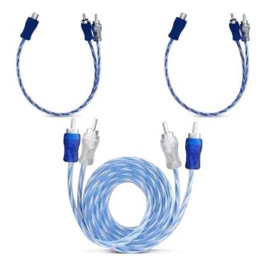 Imagem de Kit Cabo Rca Blindado 1 Metro + 2 Y De Som Automotivo Módulo
