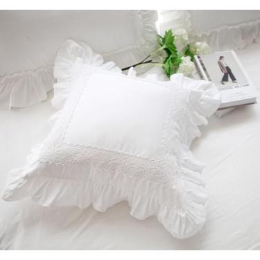 Imagem de Zinowas 45,7 x 45,7 cm, capa de almofada quadrada de renda branca, 100% algodão, conjunto de 2, capa de almofada decorativa, fronha feita à mão com babados