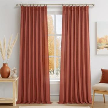 Imagem de Cortinas transparentes de outono laranja queimado ferrugem 222 cm de comprimento para quarto, conjunto de 2 painéis, cortina decorativa de linho, filtro de luz, cortina decorativa para janelas com
