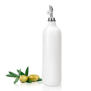 Imagem de Garrafa dispensadora de azeite de oliva de 600 ml, garrafas de óleo branco para conjunto de cozinha, recipiente dispensador de vinagre, galheteiro, bico de despejo de aço inoxidável para molho de soja