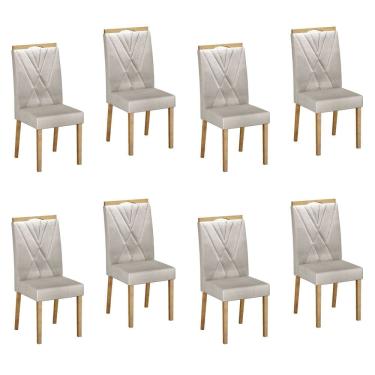 Imagem de Conjunto 8 Cadeiras para Sala de Jantar Pés em Madeira Maciça Lara Palha/Freijó
