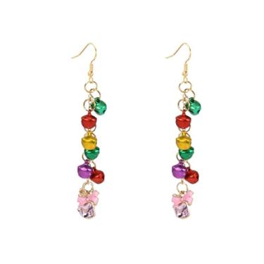 Imagem de Brincos femininos coloridos com pingente de corrente de borla de sino de Natal - Laço quadrado de cristal esmaltado, enfeite fofo, gancho, gancho, bijuteria moderna de Natal para mãe e tia, Long