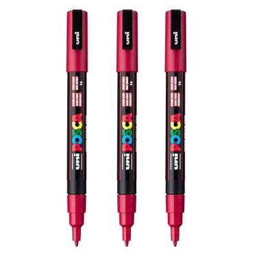 Imagem de posca Marcadores de tinta à base de água PC-3M, ponta fina reversível (0,9-1,3 mm), vermelho escuro, 3 unidades