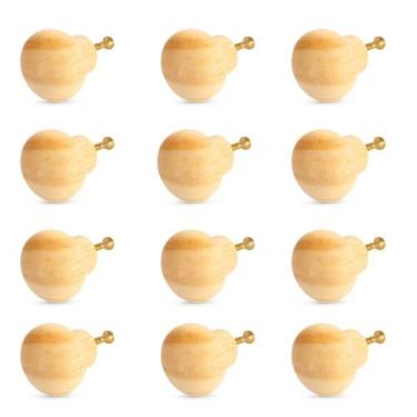 Imagem de Kit 12 Puxadores de Madeira Redondos P/ Móveis Gavetas Armários Modelo