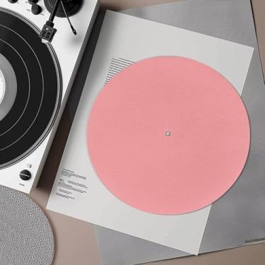 Imagem de Uorisanigo Tapete para toca-discos de feltro rosa tapete para toca-discos de vinil LP 30,5 cm, antiestático para acessórios de discos de vinil