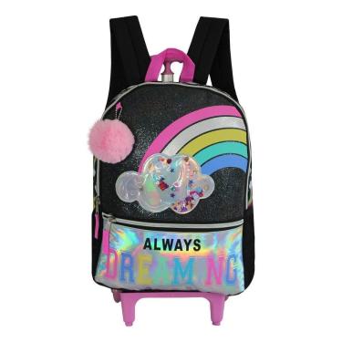 Imagem de Mochila Escolar De Rodas Preta Arco Íris Infantil Feminina