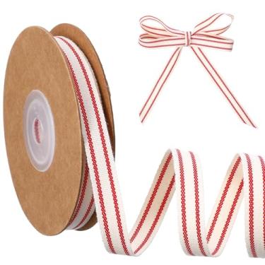 Imagem de XLIUAX 1 rolo de fita xadrez, fita vermelha guingão listrado tecido fitas de algodão 3/8 fitas de borda tecida para artesanato acessórios xadrez piquenique arco fazendo árvore de Natal embrulho