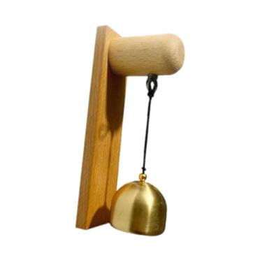 Imagem de Fenteer Sino de lojista para abertura de porta, campainha pendurada feita à mão, sino de porta, de vento de madeira, para entrada de café, parede de celeiro, Marrom