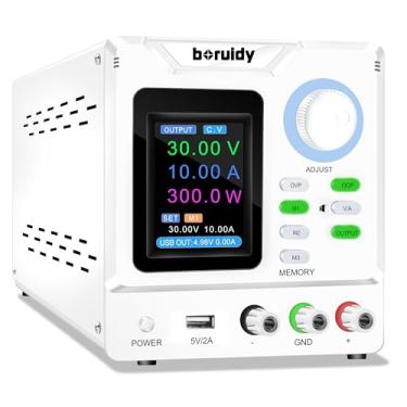 Imagem de boruidy Fonte de alimentação CC variável 30V 10A, codificador de 300 W, comutação ajustável, regulada, alta precisão, tela TFT de 4 dígitos, porta USB 5V/2A, fonte de alimentação de bancada de