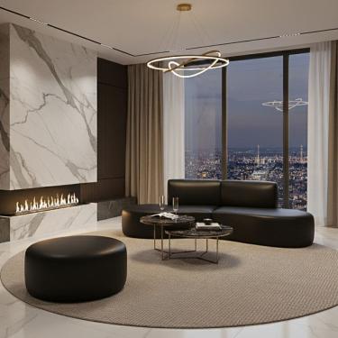 Imagem de Sofá Orgânico Módulo Curvo Savana + Puff Corino Modena Preto - Montanari`s Decor