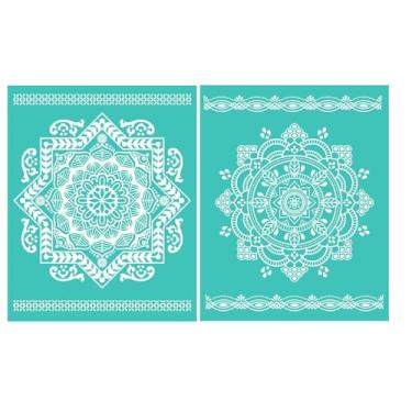 Imagem de Briartw 2 folhas de estêncil de serigrafia mandala 20 x 25 cm para pintura, modelos reutilizáveis para madeira, tela, paredes, artesanato de arte DIY e decoração de casa