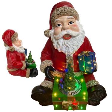 Imagem de Papai Noel Arvore Natal Trem Giratorio Led Som Decoraçao Estante Mesa 