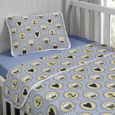 Imagem de Jogo de Cama Tecebem Malha Mini Cama(Montessoriana) Nino 3 Peças Azul