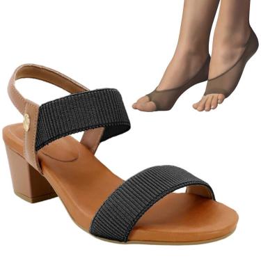 Imagem de Kit Sandália Usaflex Salto Bloco Feminina + 2 Pares de Meias