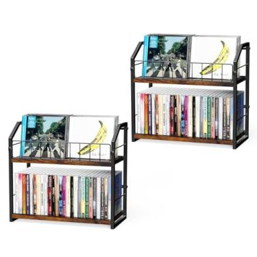 Imagem de PAPAGIFTREE Suporte de CD de 2 camadas, 2 peças, prateleira de armazenamento de CD para exibição, organizador de CD com prateleira superior Dispay, rack de CD premium para casa, comporta até 120