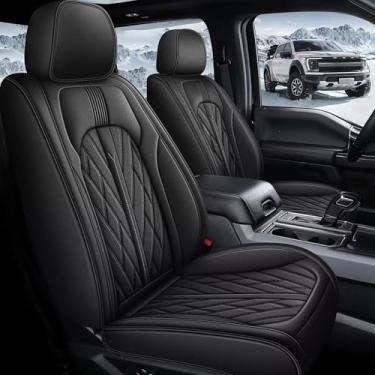 Imagem de TTX LIGHTING Capas de assento personalizadas para Ford F150 2009-2024 - F250/F350/F450 2017-2024 couro respirável caminhão 5 capas de assento conjunto completo (preto)