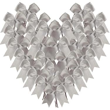 Imagem de MIKEMENG 30 peças de laços de fita prata metálica de 11,5 cm com laços torcidos para artesanato, laços para embalagem de Natal, decoração de férias (11,4 cm - prata)