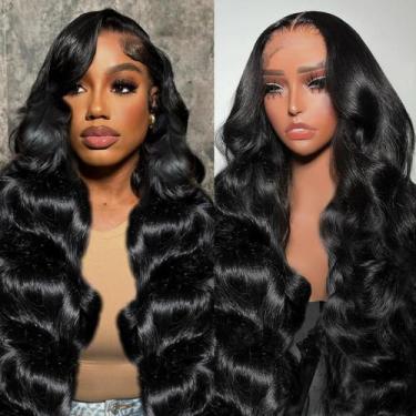 Imagem de Perucas frontais de renda VKVL Body Wave 100% cabelo humano 20" preto 