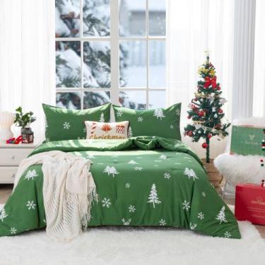 Imagem de Conjunto de edredom COTTEBED King Size Christmas Reindeer verde-oliva