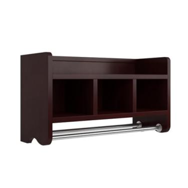 Imagem de Alaterre Furniture Prateleira de armazenamento de banheiro Logan com duas hastes para toalha, 63,5 cm, café expresso