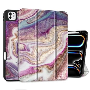 Imagem de DONGKE Capa para iPad Pro de 11 polegadas (M5 2025 / M4 2024, 6ª e 5ª geração) – [Suporte de lápis embutido] Capa ultrafina de couro sintético com três dobras na parte traseira de TPU macio, despertar