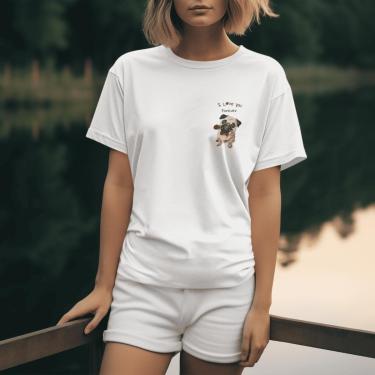Imagem de Camiseta Feminina Pug T-shirt Algodão Estampada Casual Branca-Feminino