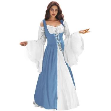 Imagem de Vestido WYZJL Renaissance Medieval Feminino Azul 2XL/3XL