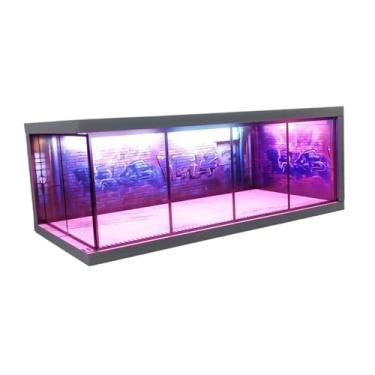 Imagem de MotiveTech Vitrine de Carro Fundido 1/64, Diorama de Paisagem 1/64, Protetor de Estacionamento com Luzes LED para Colecionadores, Carrinhos de Brinquedo, Present, B