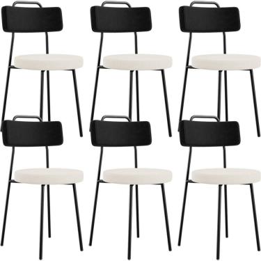 Imagem de Kit 06 Cadeiras Decorativa Estofada Sala De Jantar Barcelona L02 Couríssimo Preto Linho Cru - Lyam