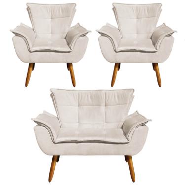 Imagem de Namoradeira e 2 Poltronas Pé Palito Castanho Opala Suede D03 - D'Rossi