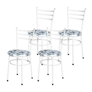 Imagem de Conjunto 4 Cadeiras Epóxi Branca Para Cozinha Assento Estampado Floral Branco