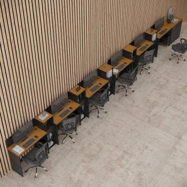 Imagem de Conjunto De Escritório Tech 5 Livreiro 1 Buffet E 6 Mesas 90 - Preto E Cedro Preto E Cedro