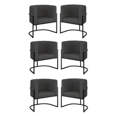 Imagem de Kit 06 Poltronas Lua Sala Decorativa Base Ferro Black Corino Cor:cinza