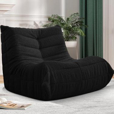 Imagem de Cansunna Bean Bag Cadeira Big Sofa Beanbag Cadeira para Adultos Cadeira Fireside Puff com Espuma de Memória para Casa, Apartamento ou Local de Jogos (Pelúcia Preta)